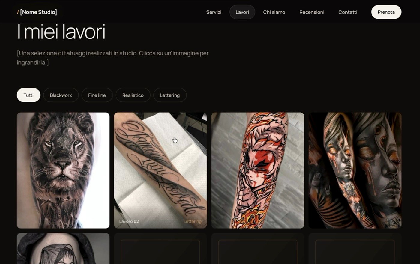 Sito web realizzato per uno studio di tatuaggi